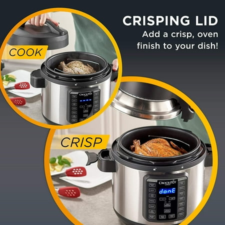 Crock-Pot - 8-Qt. Express Crock Programmable Slow Cooker and Pressure Cooker with Air Fryer Lid - Stainless Steel