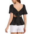 thumbnail image 3 of INSPIRAR CHIC Mariposa con Cinta para la Parte Superior de Manga Abullonada de Mujer, Blusa Peplum de Cuello Cuadrado Casual, S Negro, 3 of 6