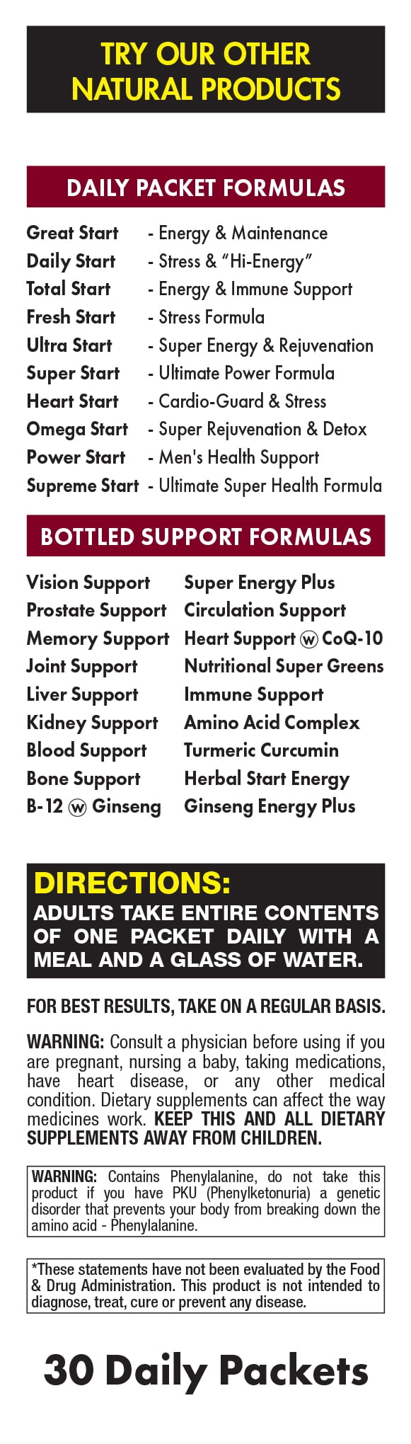 Fresh Start Complete Daily Vitamin Pack - Energy Booster & Stress Support (30 Packets)