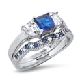 thumbnail image 5 of His Her Wedding Ring Set Blue CZ TRIO Silver Engagement Couples bands bride groom, 5 of 6