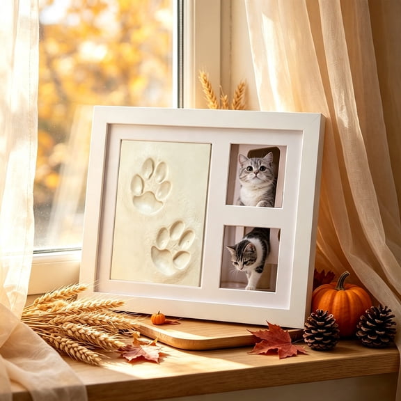 Pet Paw Print Keepsake Frame Kit, DIY Handprint Picture Frame for Dog and Cat, Birthday Anniversary Gift, Wall Mountable