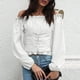 thumbnail image 4 of Camisa de mujer con hombros descubiertos y mangas largas con cordones en la cintura, 4 of 7
