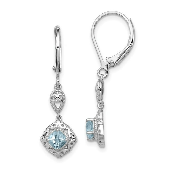 Auriga Fine Jewelry 925 Sterling Silver Rh-plated Aquamarine Lever Back Dangle Earrings for Women