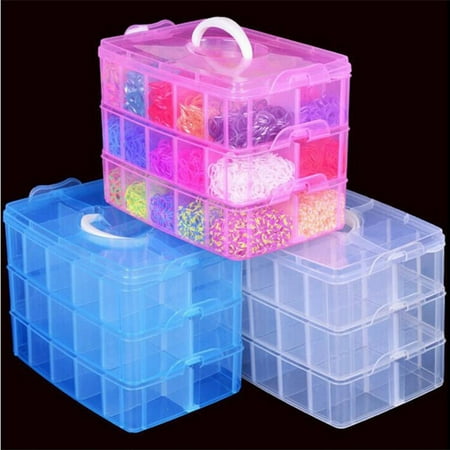 Meigar 3 Layer 18 Grids Slot Plastic Craft Storage Box|Stackable Jewellery Tool Container|Clear Plastic Stackable Storage Box for Storing & Organising Sewing Embroidery
