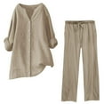 thumbnail image 1 of Conjuntos de 2 piezas para mujer: conjunto de blusa ancha y pantalones elásticos, camisa informal con cuello en V y pantalones para llevar en la calle o en la playa, poliéster, corte holgado, talla, 1 of 4