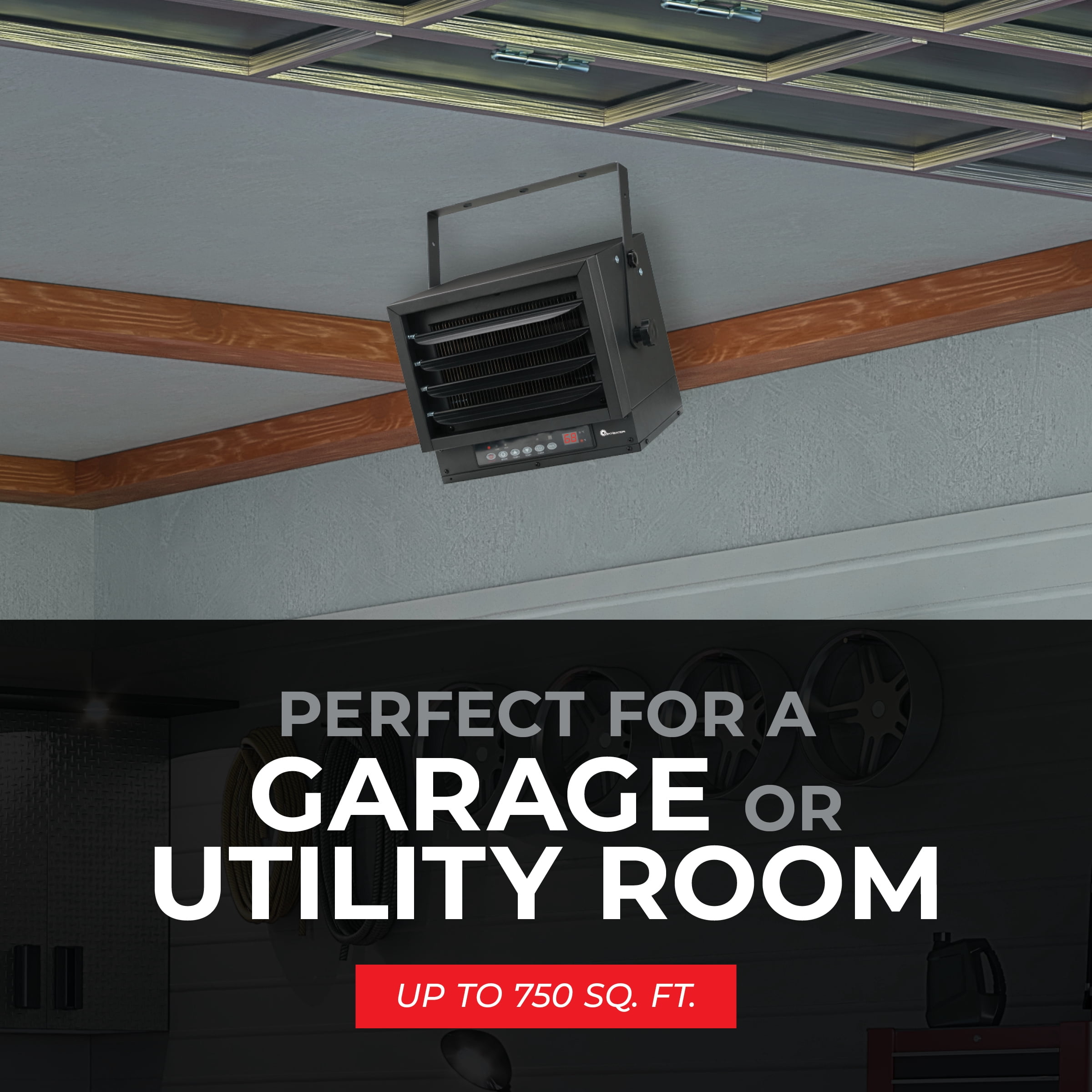 Mr Heater 7,500/6,250W 240V Ceiling Mount Electric Garage Heater with Adjustable Louvers and Digital Thermostat