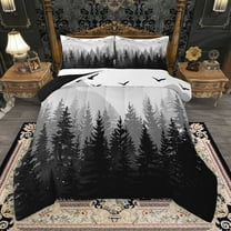 Manfei Tropical Pine Tree Bedding Comforter Set,Natural Plant Twin Comforter Sets,Black White Gray Bedding Set For Adults,Luxury Bedroom Decor Reversible,2 Pieces