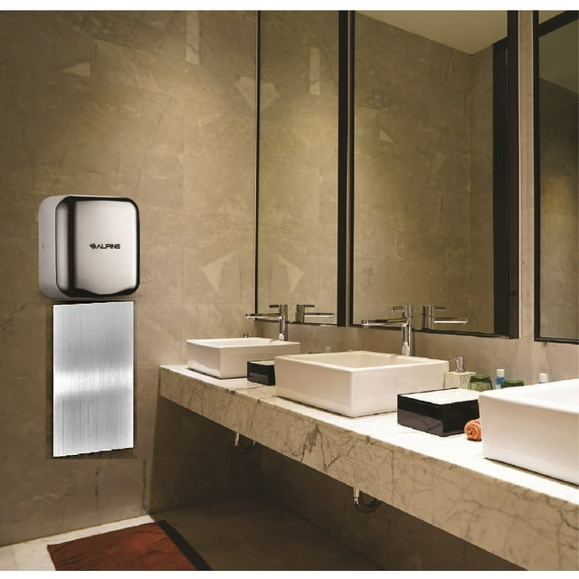 Alpine Industries Hemlock Chrome Stainless Steel Automatic High Speed Commercial Electric Hand Dryer with Wall Guard