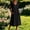 Black, variant on Women's Cotton Linen V‑Neck Midi Dress Short Sleeve Button Front Casual Loose A‑Line Dress with Functional Side Pockets Army Green S(S)