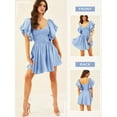 thumbnail image 7 of Xuanfei Women Square Neck Smocked Lantern Short Sleeve Pleated Mini Dress, 7 of 7