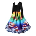 thumbnail image 2 of VSNOW Women 50s 60s Vintage Dresses Long Sleeve Christmas Party Swing Dress, 2 of 8