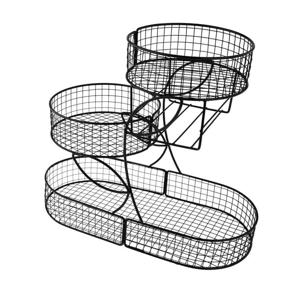 Cesta de frutas de 3 niveles, cesta de pan multiusos de alambre metálico de gran capacidad Negro