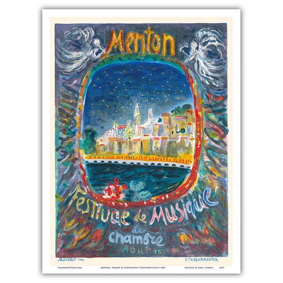 Menton France - Chamber Music Festival (Festival de Musique de Chambre) - Vintage Travel Poster by Constantin Terechkovitch c.1966 - Master Art Print (Unframed) 9in x 12in