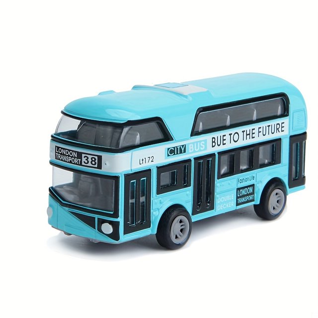 City Bus Sightseeing Double Decker Bus Model Pull Back VehiclesToy Die Cast Pull Back Vehicles Mini Tourist Model Car for Boys Blue
