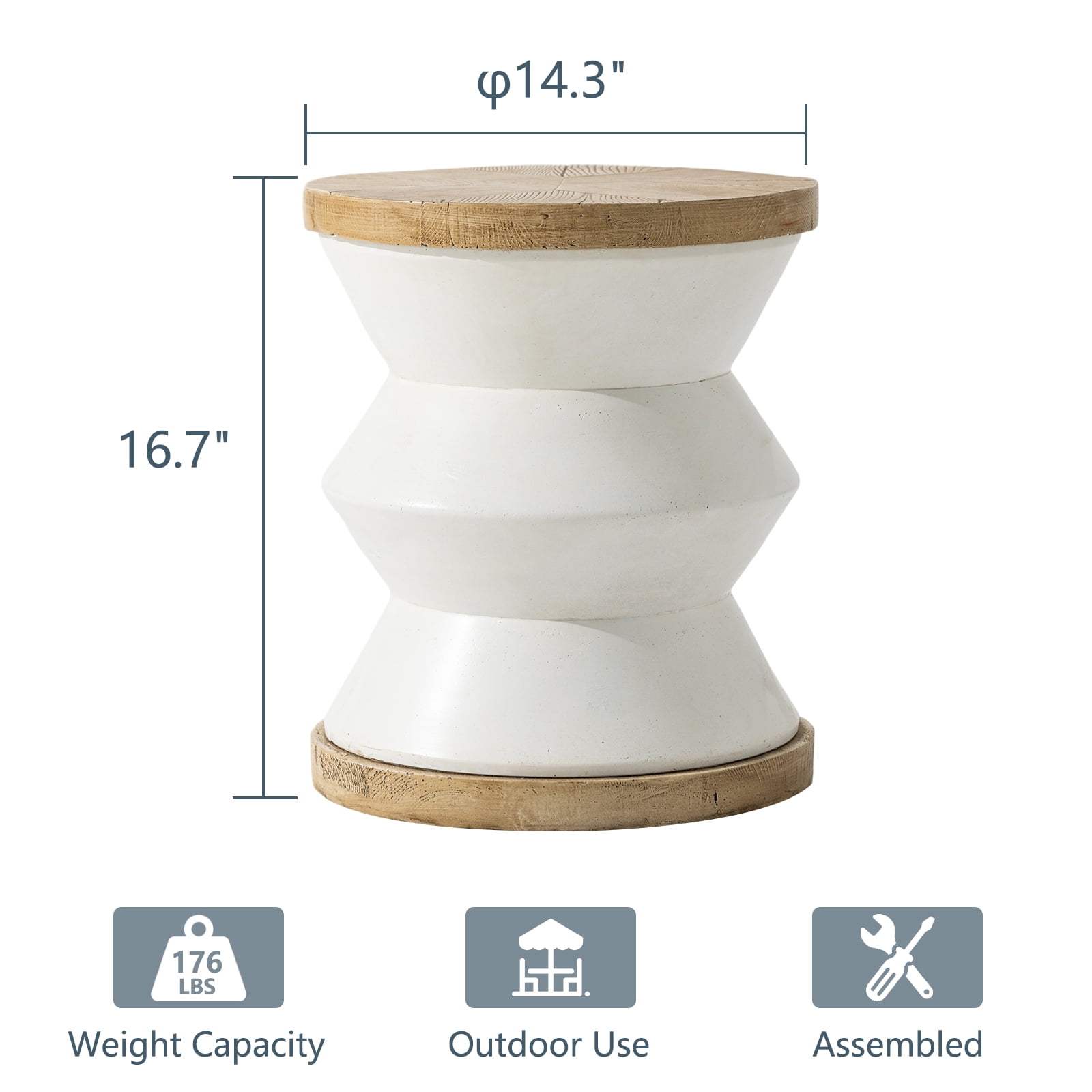 COSIEST Outdoor Patio 16.7-in Height Lightweight Concrete Accent Coffee Table with Faux Wood Tabletop