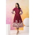 thumbnail image 3 of Wine Base With Cream Color Bold Flower Motif Midi Dress, 3 of 5