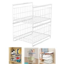 2-Tier Sliding Stackable Closet Organizers and Drawer Storage Shelves - Stackable Storage Drawers for Jeans, Pants, and Sweaters - Kitchen Drawer Organizer,Wardrobe Clothes Organizer-White
