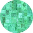thumbnail image 1 of Ahgly Company Machine Washable Indoor Round Patchwork Turquoise Blue Transitional Area Rugs, 7' Round, 1 of 4