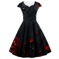 thumbnail image 2 of Tejiojio Fall Women Plus Size Party Dress Flower Lace Insert Mock Button Bowknot Vintage Dress, 2 of 5