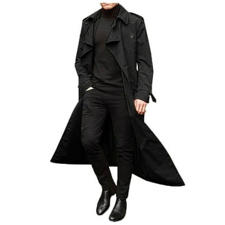 HaHaHappy Mens Trench Coat Double Breasted Long Jacket