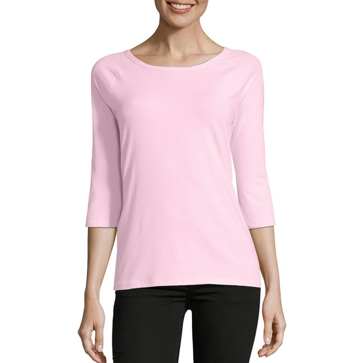Hanes Women's Stretch Cotton Raglan 3/4-Sleeve Tee - Walmart.com