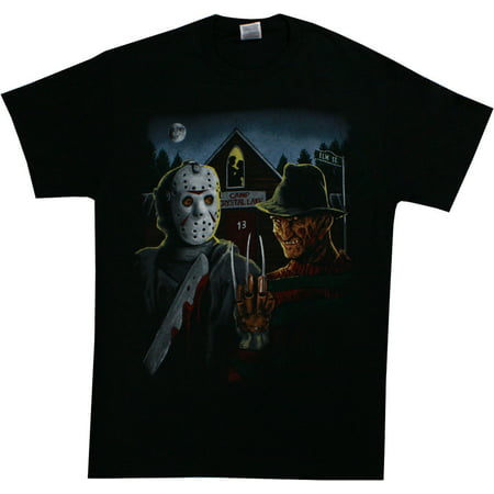 Freddy Krueger And Jason Men's American Gothic Parody T-Shirt Black
