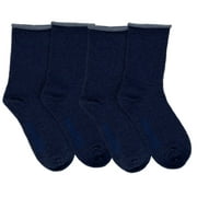 Anydaze Relaxed Mellow Top Non-Binding Cuff Womens Crew Socks, Soft Cotton Blend and Seamless Toe (4 Pair), Navy Blue
