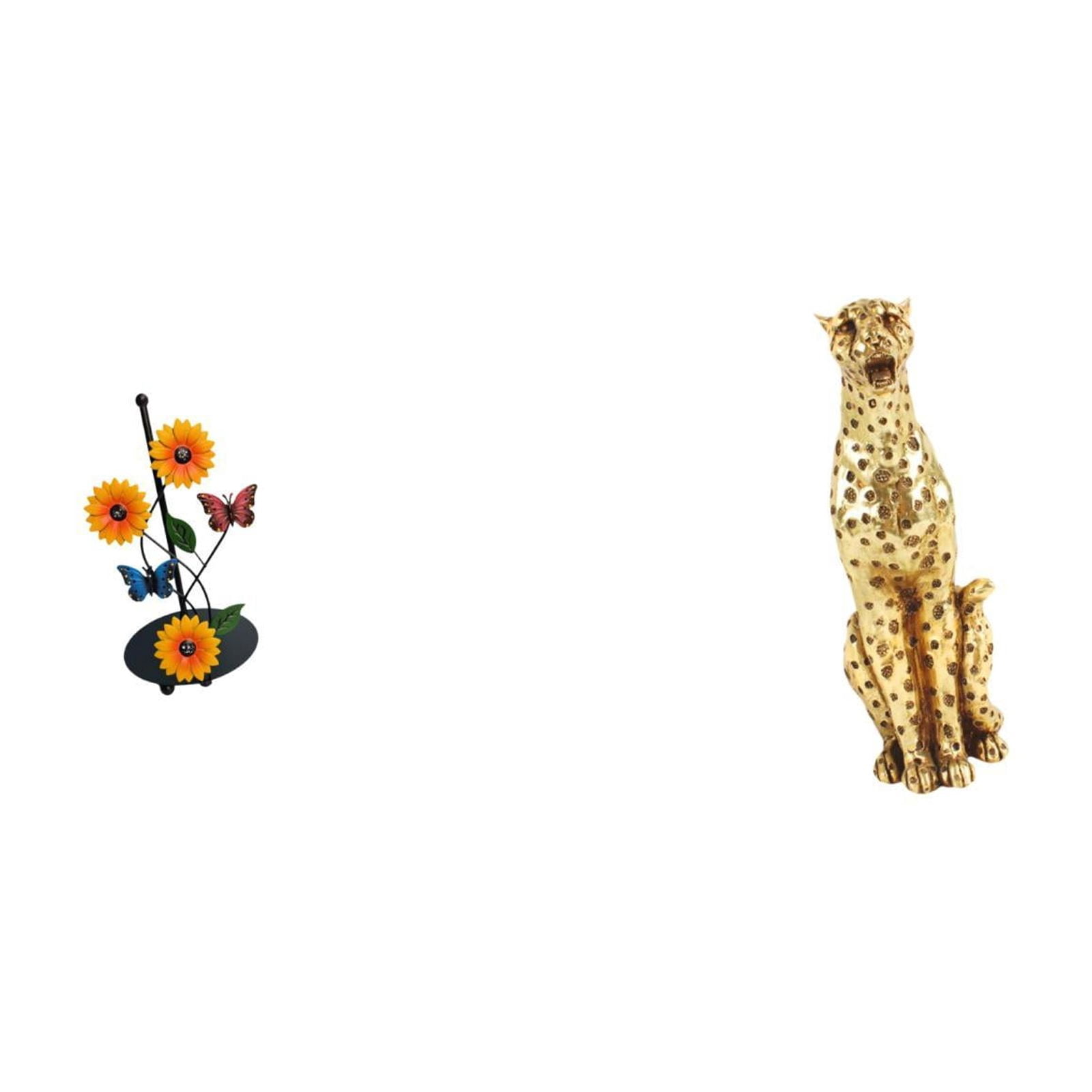 Fiocias Gold Cheetah Paper Towel Holder Dispenser Non Slip Vertical Tissue Holder Rack Animal Sculpture Decorative Table Centerpiece Tabletop Ornament for Off