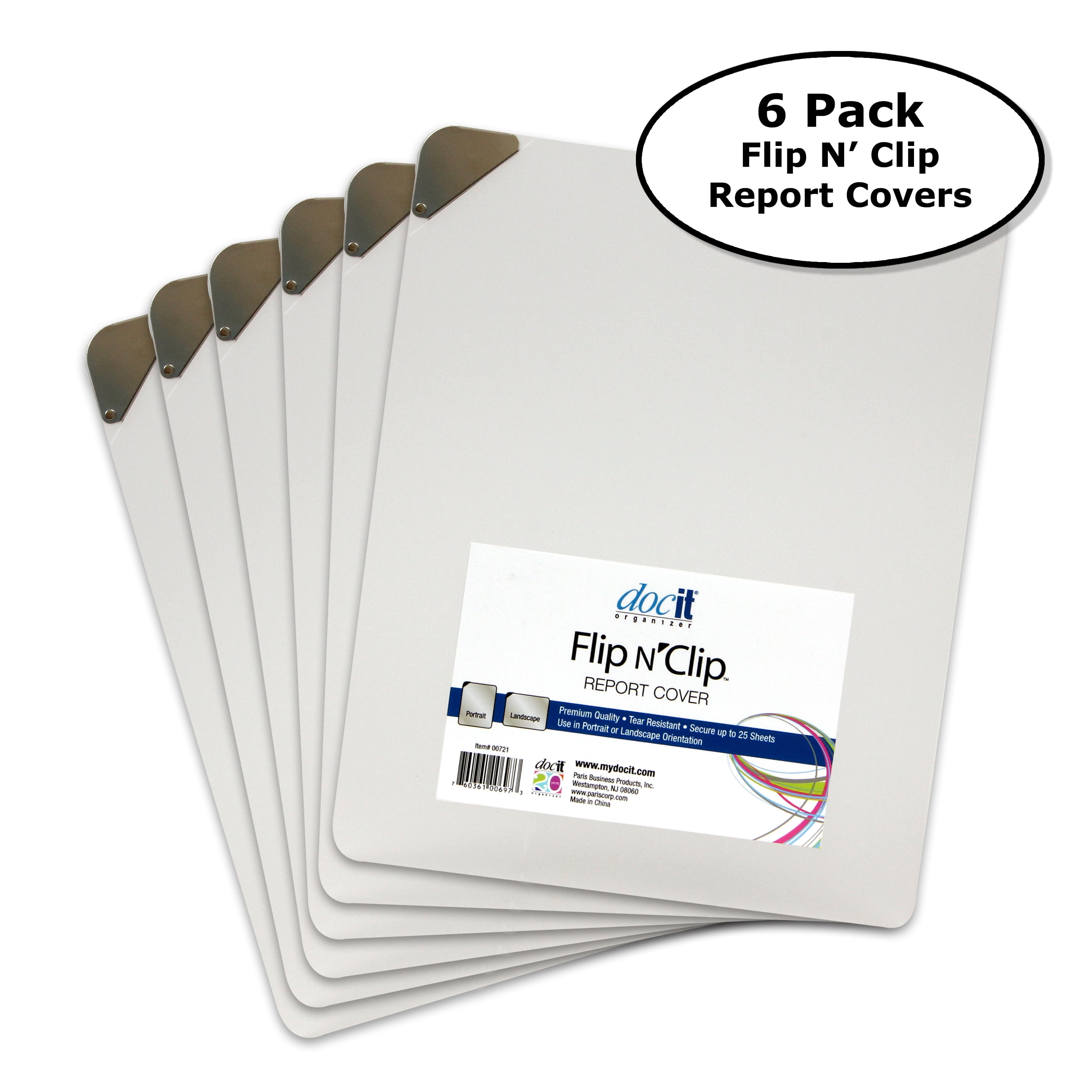 DocIt Flip n' Clip Report Cover with Swing Clip, 6-Pack