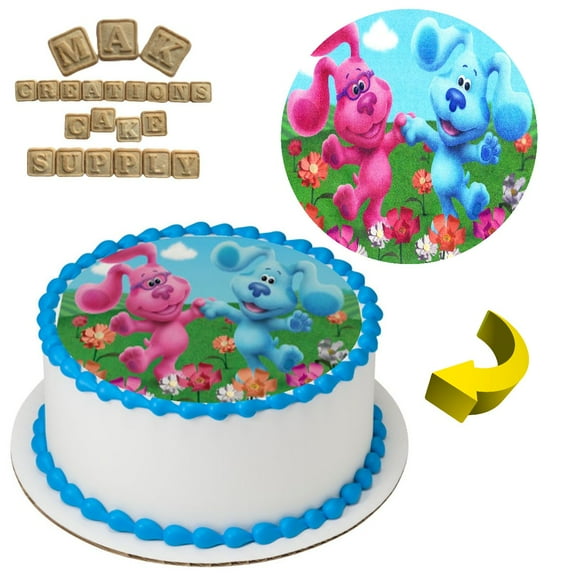 Blues Clues ~ Blue & Magenta  8" Round Edible Cake Topper ~ Can be used on 8", 9" or 10" Cakes
