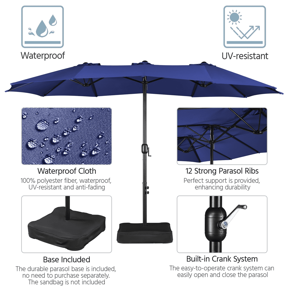 Renwick 13 Ft Outdoor Patio Parasol Umbrella with Base Stand, Navy Blue