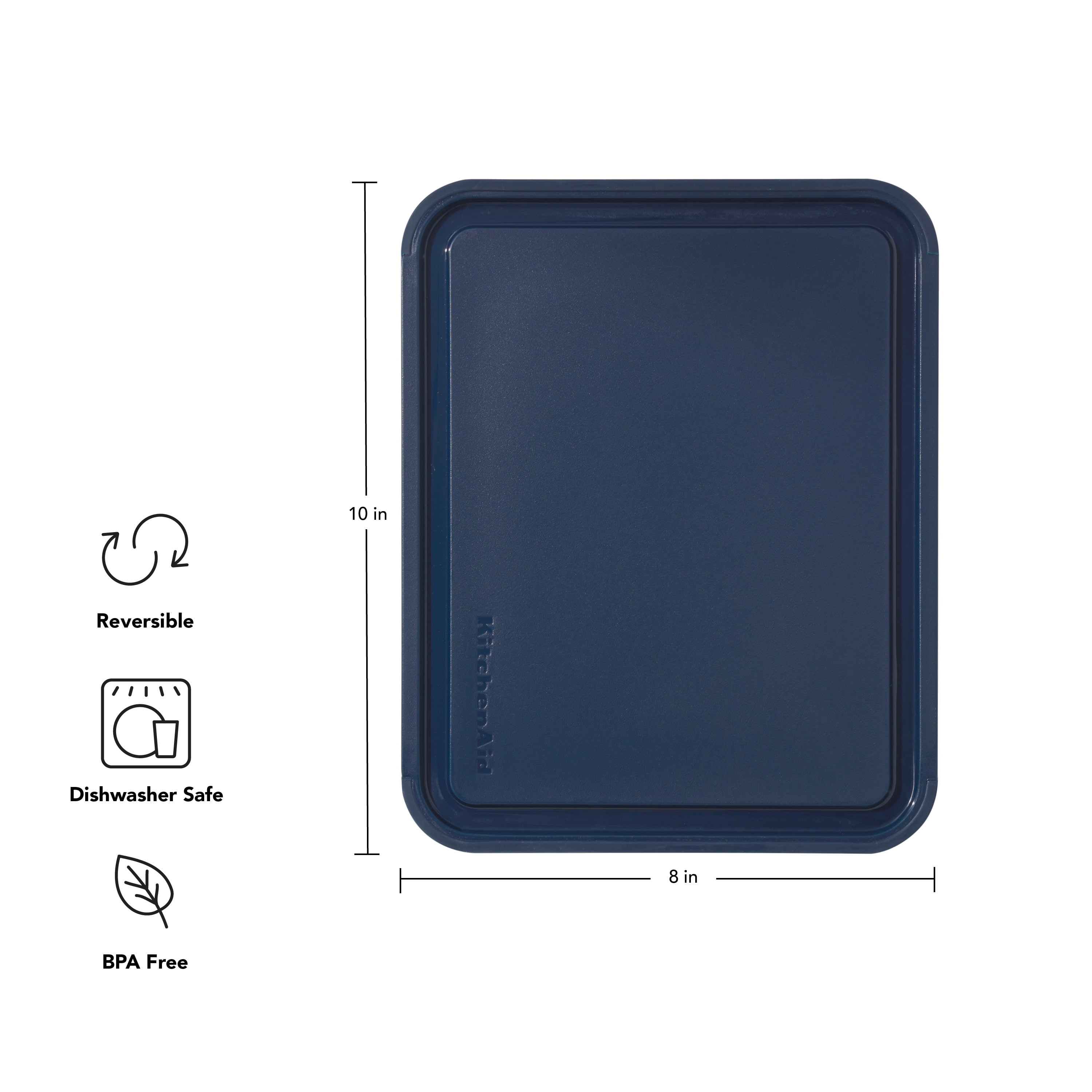 KitchenAid Classic Plastic Cutting Board with Trench, Non-Slip Edges, Dishwasher Safe, 8x10, Ink Blue