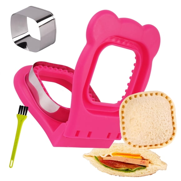 LEPCY Cortador sellador para sándwiches sin corteza Cortador para sándwiches sin corteza PB&J Máquina para hacer sándwiches sin corteza - Color Rosa Rojo Forma cuadrada