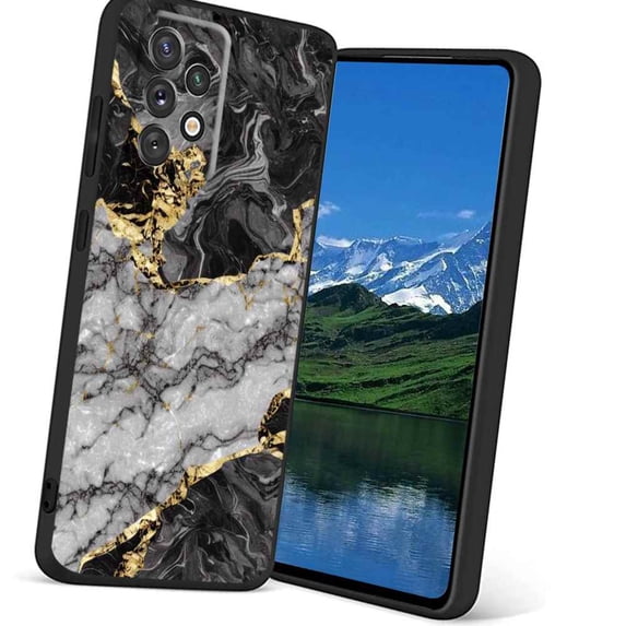 Compatible with Samsung Galaxy A52 5G Phone Case, Black-And-White-Golden-Marble Case Silicone Protective for Teen Girl Boy Case for Samsung Galaxy A52 5G