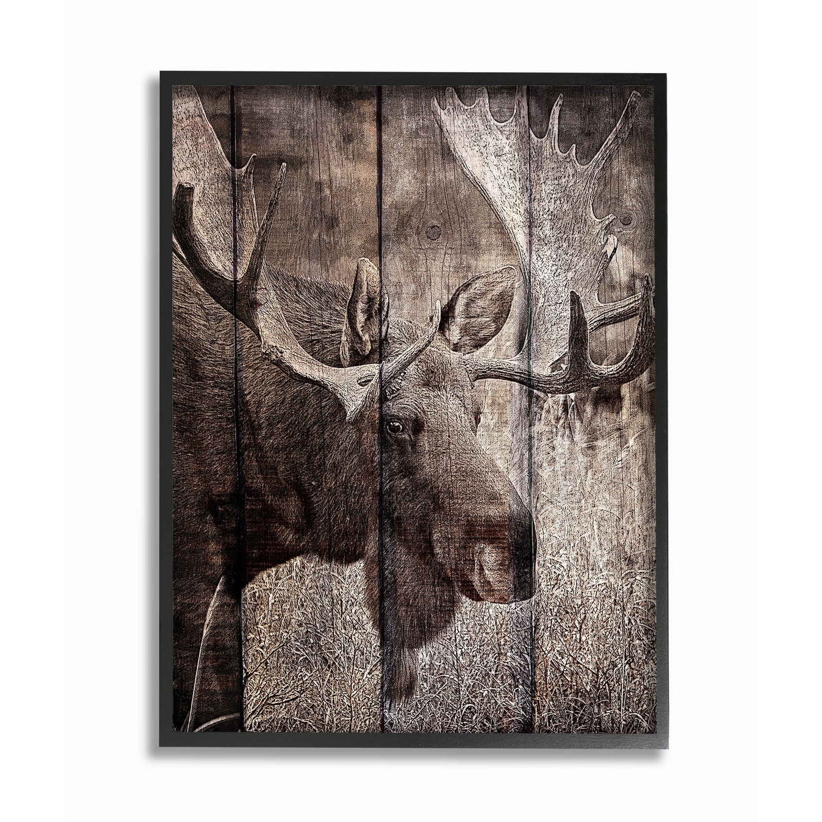 The Stupell Home Decor Brown Moose Planked Look Photography Framed Art, 11  x 14, Design By Artist Kimberly Allen Multi-Color 16 x 20