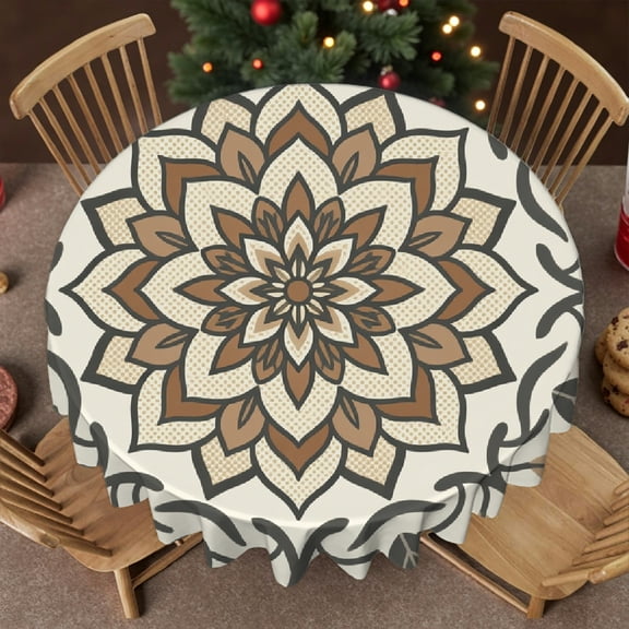 tablecloths for round tables - Burgundy Red Dahlia Print, Machine-Made Polyester Tablecloths Family Round Tablecloth, Cafe, picnic,60x60 Inch