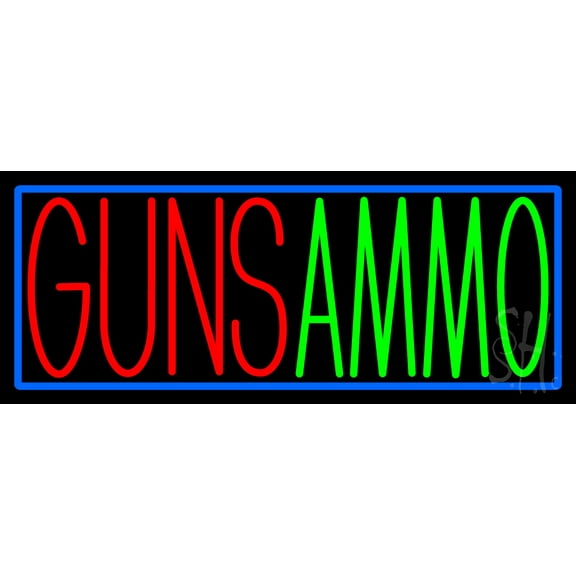 Guns Ammo LED Neon Sign 10 x 24 - inches, Black Square Cut Acrylic Backing, with Dimmer - Bright and Premium built indoor LED Neon Sign for Defence Force.