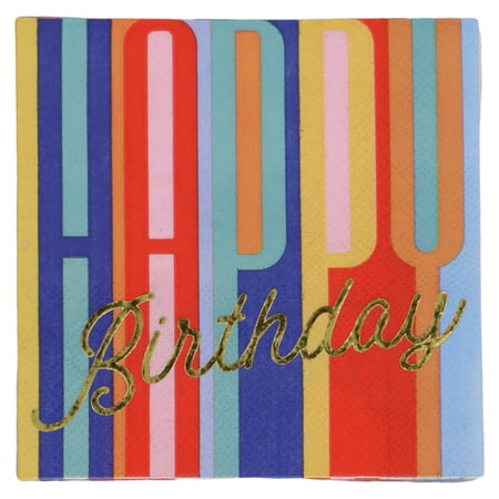 Celebrate It Beverage Napkins Happy Birthday Gold Foil Accents Multicolor 4.8 x 4.8 12 Packs (240 Total Count)