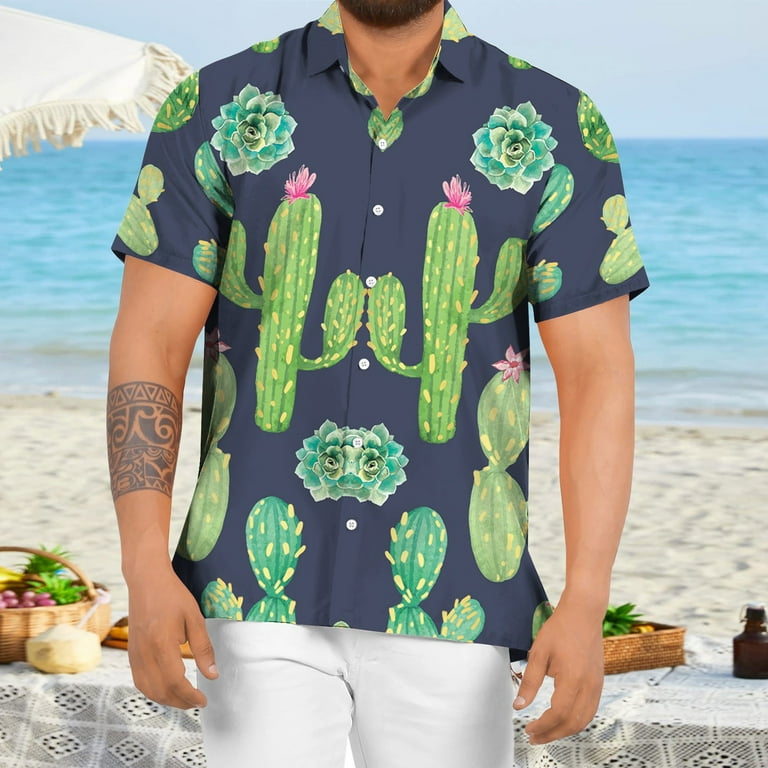 Nechology Men's Casual Button-Down Shirts Anime Shirts for Men Men's Cotton Button Down Short Sleeve Hawaiian Shirt, Size: 3XL, Green