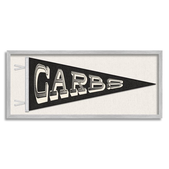 Stupell Carbs Pennant Banner Kitchen Food & Beverage Painting Gray Framed Art Print Wall Art
