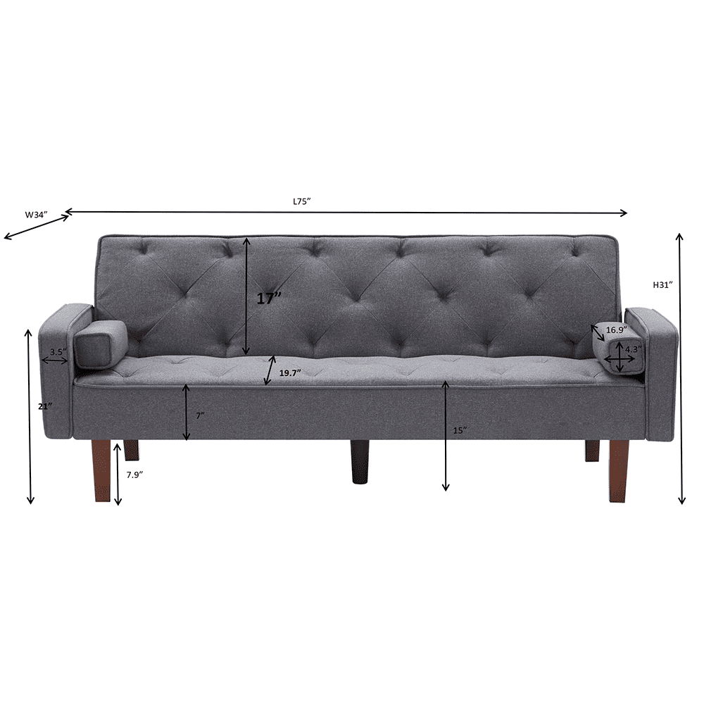 Private Jungle Grid Tufted Futon Sofa Couch/Bed with Adjustable Backrest, Gray Private Jungle Grid Tufted Futon Sofa Couch/Bed with Adjustable Backrest, Gray