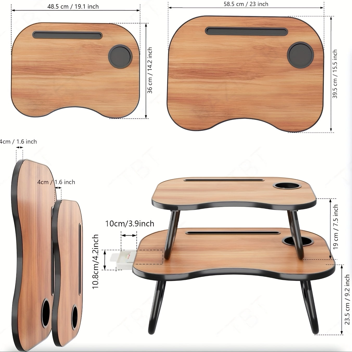 Foldable Portable Lap Desk with Cup Holder & Drawer - Adjustable Laptop Bed Tray for Sofa, Floor, Study, Breakfast, Multi Use Stand Table