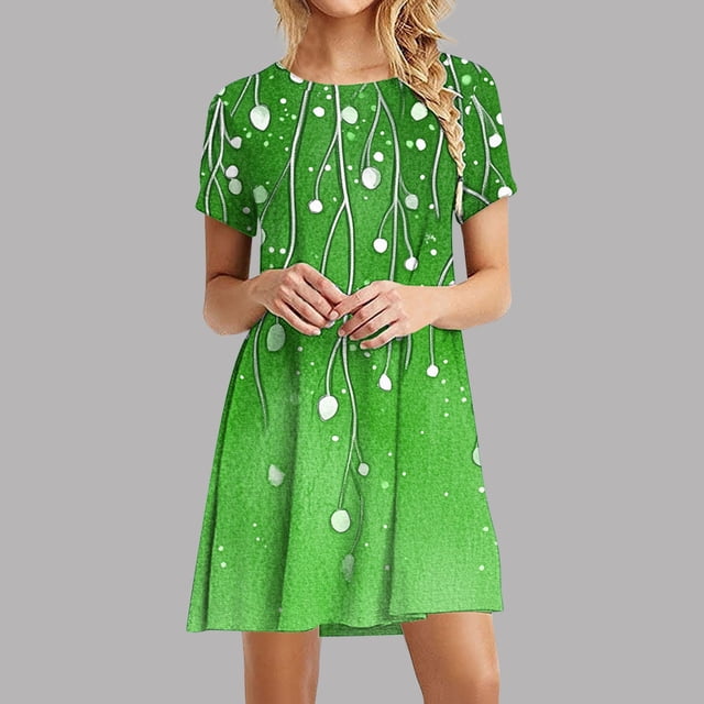 Offre à Durée Limitée Iumwxz Robes à Col Rond à Manches Courtes pour Femmes Tendance Ligne A Décontractée Plissée Robe Courte Robe à Motif Floral Robes Longues pour Femmes Robes Confortables pour Cadeaux des Fêtes