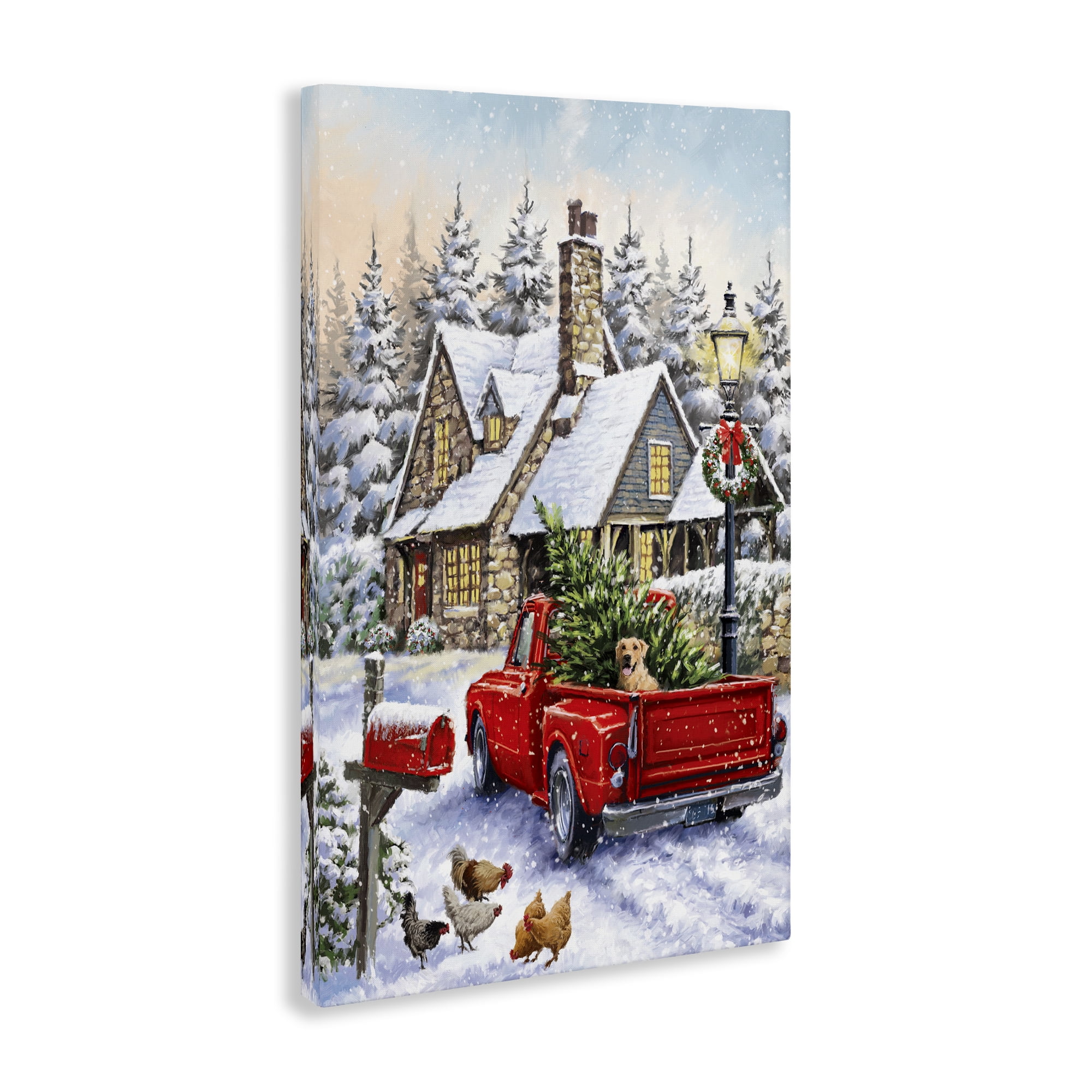Stupell Industries Rustic Holiday Scene Holiday Painting Gallery Wrapped Canvas Art Print Wall Art, 20 x 30