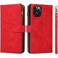 thumbnail image 2 of Wallet Case Compatible with iPhone 12 Pro Max,[6 Card Slots] [Wrist Strap] [Stand Feature] Detachable 2 in 1 Magnetic Zipper Leather Slim Cover Case for iPhone 12 Pro Max,6.7 inch Red, 2 of 7