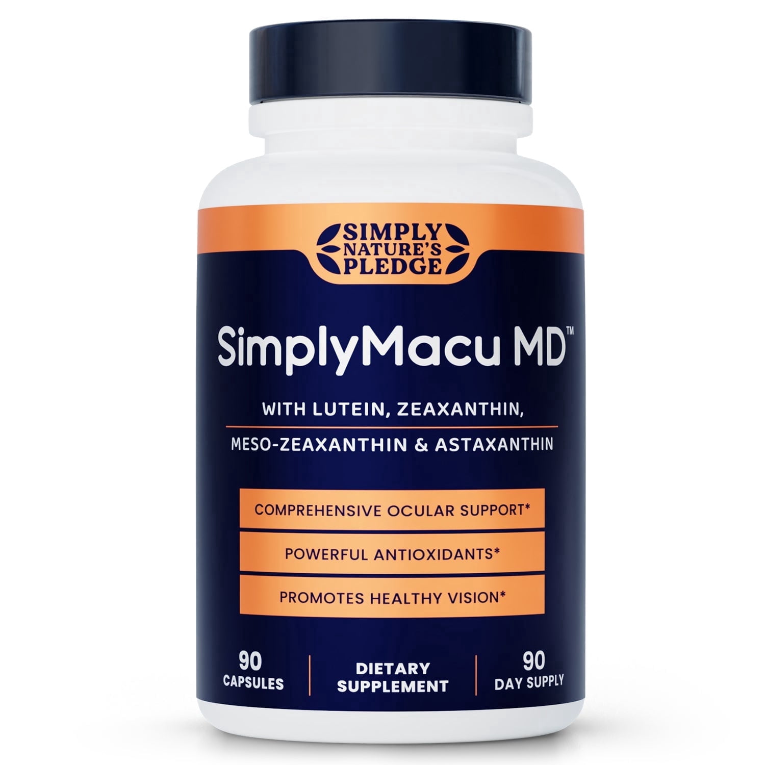 Simply Nature's Pledge Macu MD Eye Vitamins for Macular Health & Vision Support – Lutein, Zeaxanthin, Astaxanthin & Bilberry – Vegan, 90 Capsules