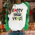 thumbnail image 2 of Penkiiy 2024 Happy New Year Women's Classic New Year Print Round Neck Long Sleeve Loose Round Neck Tops M Green, 2 of 4
