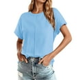 thumbnail image 1 of Women's Raglan Short Sleeve Tee Loose Fit Casual Round Neck Solid Color Everyday Versatile Comfort Top, 1 of 4