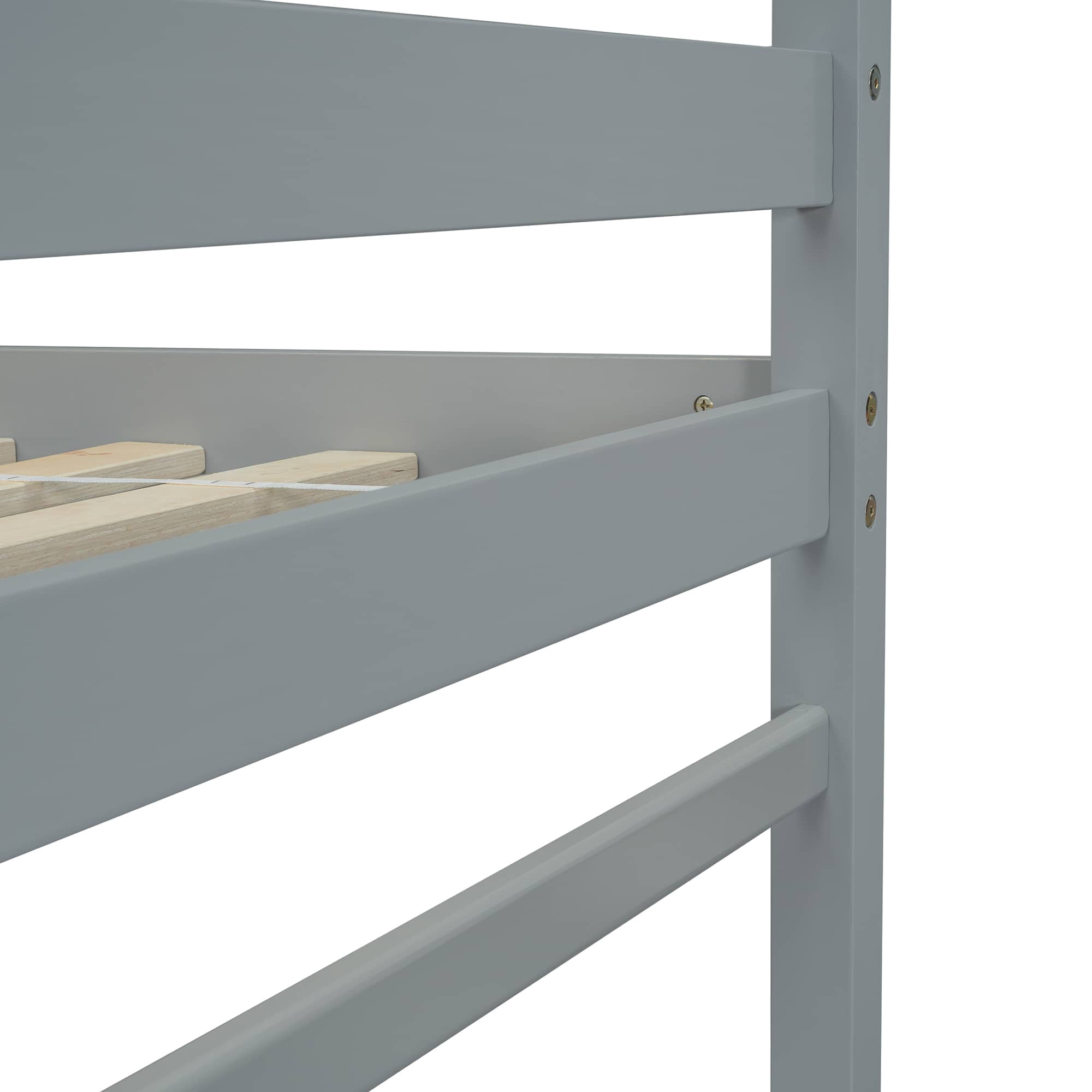 MAYEERTY Twin Size Loft Bed with Inclined Ladder, Guardrails, Grey