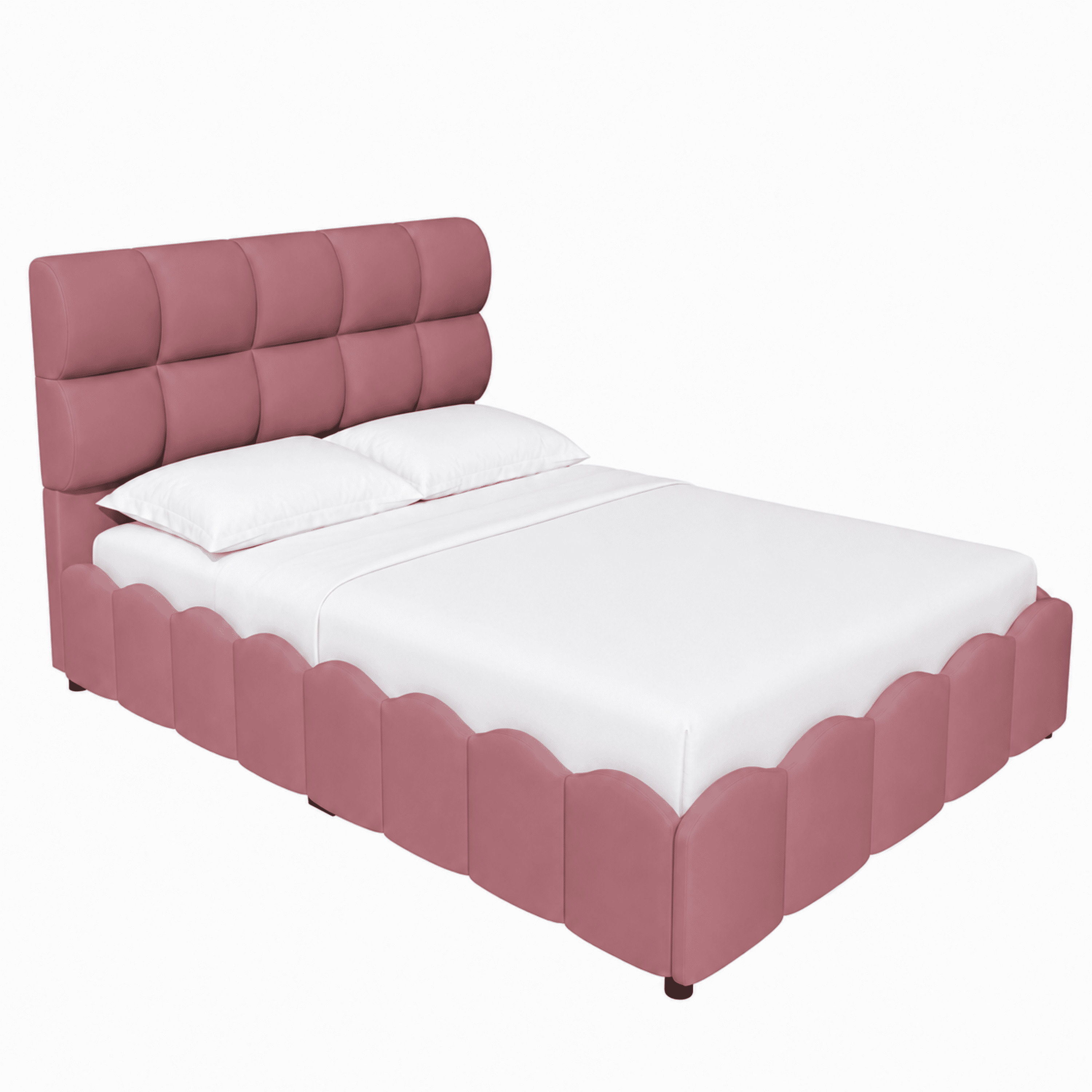Euroco Upholstery Velvet Full Size Platform Bed with Tall Panel Headboard, No Box Spring Needed, Pink